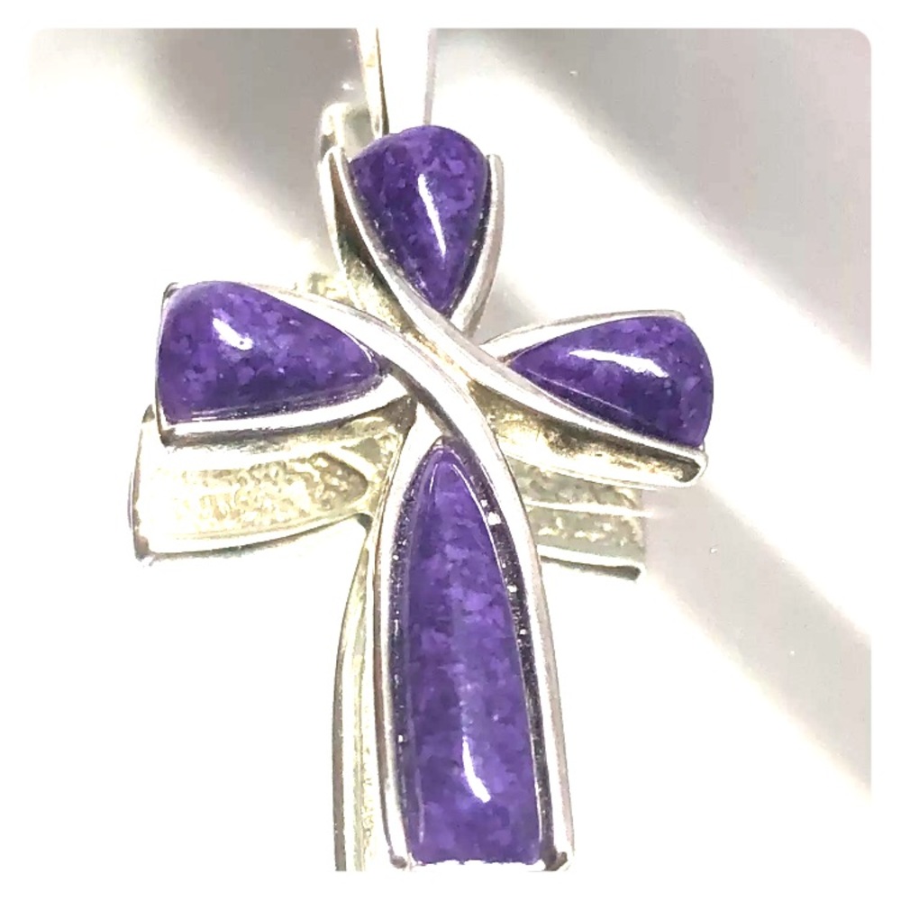 VINTAGE Sterling Purple 💜 Cross Charoite Pendant